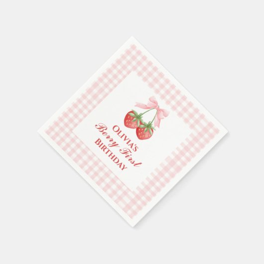 Serviette En Papier Berry premier anniversaire de fraise Bow rose En v (Coin)