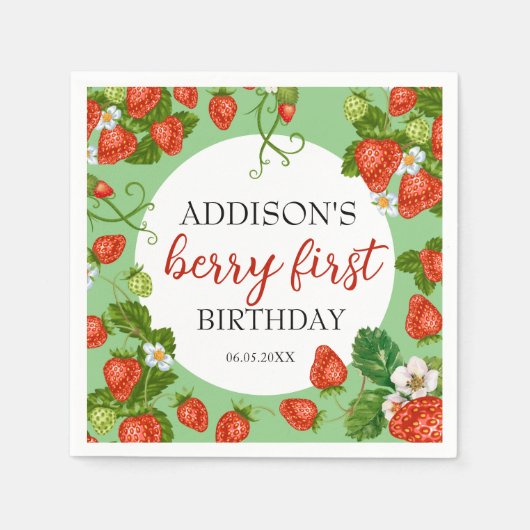 Serviette En Papier Berry Premier anniversaire fraise 1er anniversaire (Devant)