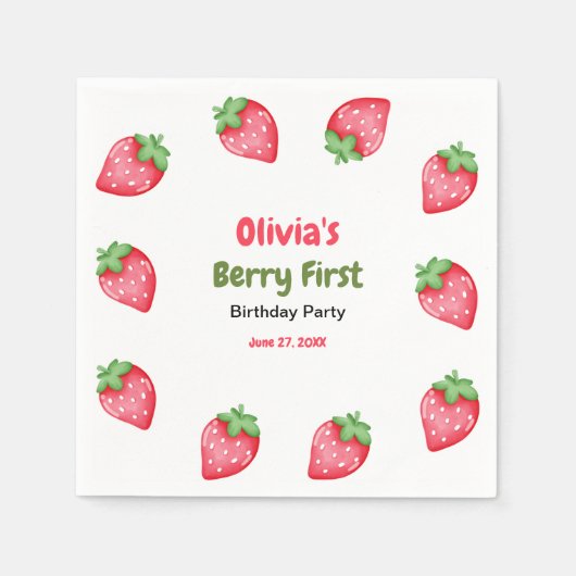 Serviette En Papier Berry Premier anniversaire fraise 1er anniversaire (Devant)