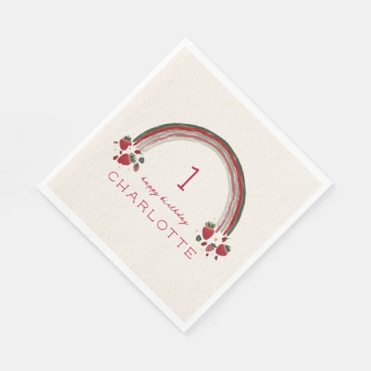 Serviette En Papier Berry Premier anniversaire fraise Floral Arc-en-ci (Coin)