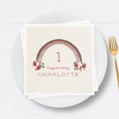 Serviette En Papier Berry Premier anniversaire fraise Floral Arc-en-ci
