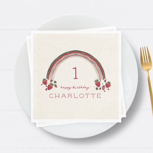 Serviette En Papier Berry Premier anniversaire fraise Floral Arc-en-ci