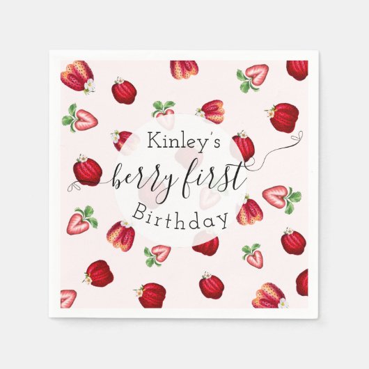 Serviette En Papier Berry Premier Anniversaire Fraises sauvages Papier (Devant)