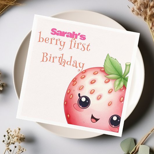 Serviette En Papier Berry première fraise d'anniversaire
