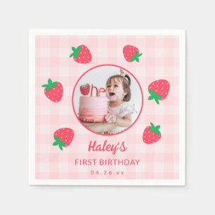 Serviette En Papier Berry rose fraise Premier bébé Photo Anniversaire