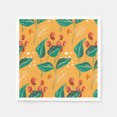 Serviette En Papier Berry rouge et feuille vert motif sur jaune (Devant)