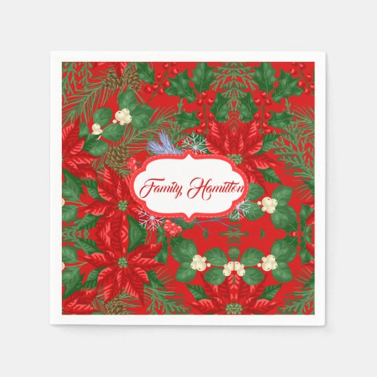 Serviette En Papier Berry rouge et vert olive Noël (Devant)