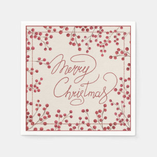 Serviette En Papier Berry rouge moderne Russe Joyeux Noël