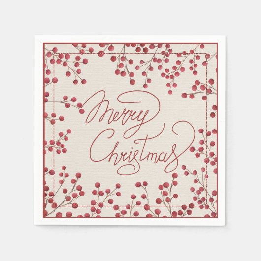 Serviette En Papier Berry rouge moderne Russe Joyeux Noël (Devant)