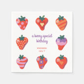 Serviette En Papier Berry Special Strawberry Anniversaire - Blanc (Devant)