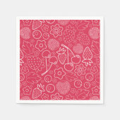 Serviette En Papier Berry Strawberry Cherry White Hand drawn Modern. (Devant)