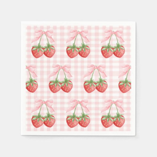 Serviette En Papier Berry Sweet fraise anniversaire En vichy rose (Devant)