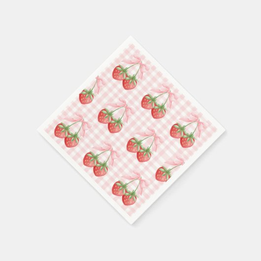 Serviette En Papier Berry Sweet fraise anniversaire En vichy rose (Coin)