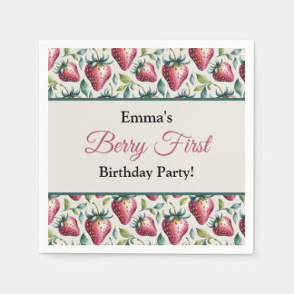 Serviette En Papier Berry Sweet Pastel Nom de fraise Anniversaire
