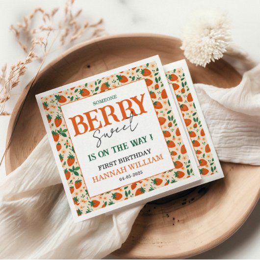 Serviette En Papier Berry Sweet Strawberry 1st Birthday Party