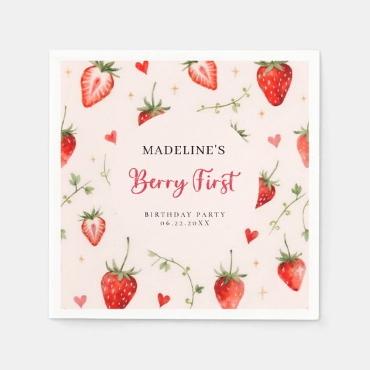Serviette En Papier Berry Sweet Strawberry Arch Summer 1st Birthday (Devant)