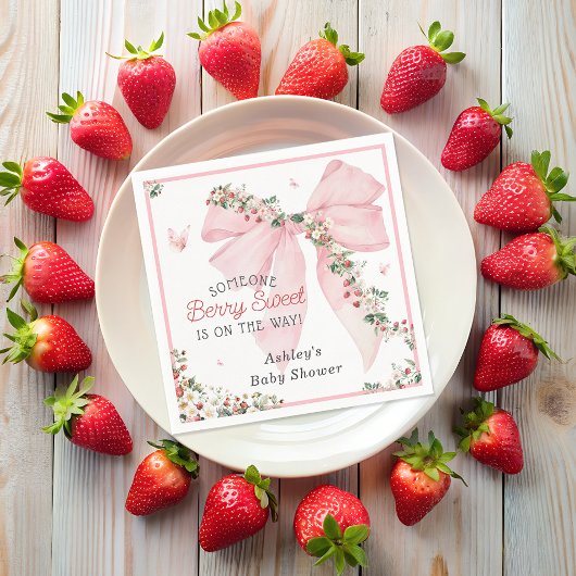 Serviette En Papier Berry Sweet Strawberry Bow Baby shower Floral