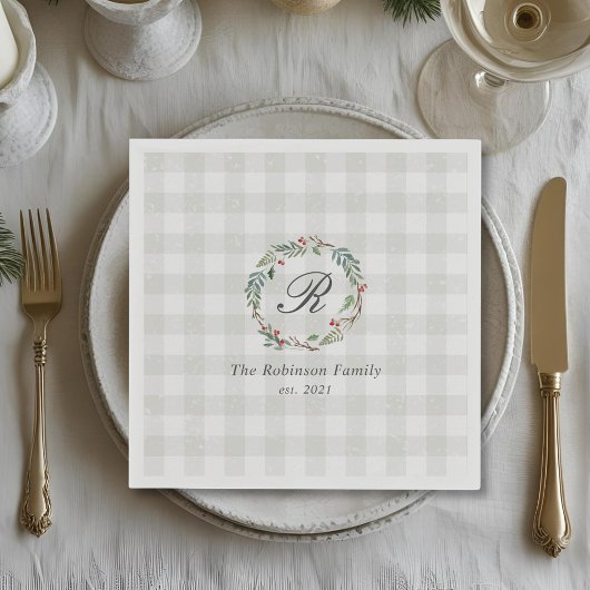 Serviette En Papier Berry Wreath d'hiver Nom de famille Noël initial