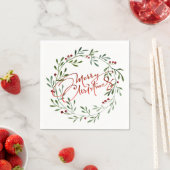 Serviette En Papier Berry Wreath Gradient Red Script Joyeux Noël (En situation)