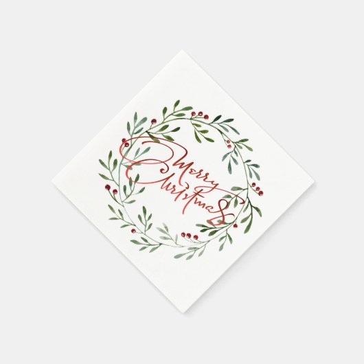 Serviette En Papier Berry Wreath Gradient Red Script Joyeux Noël (Coin)