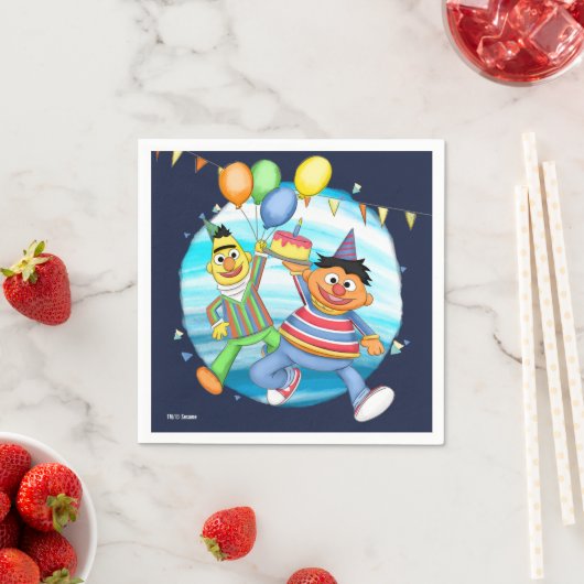 Serviette En Papier Bert et Ernie Balloons d'anniversaire (En situation)