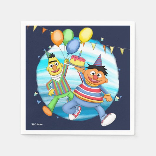 Serviette En Papier Bert et Ernie Balloons d'anniversaire (Devant)