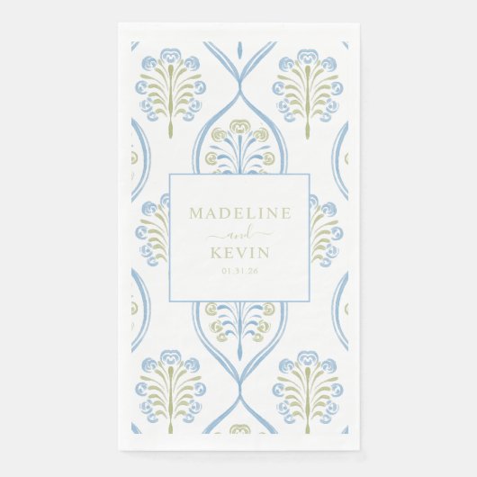 Serviette En Papier Bespoke Blue and Green Floral Wedding (Devant)