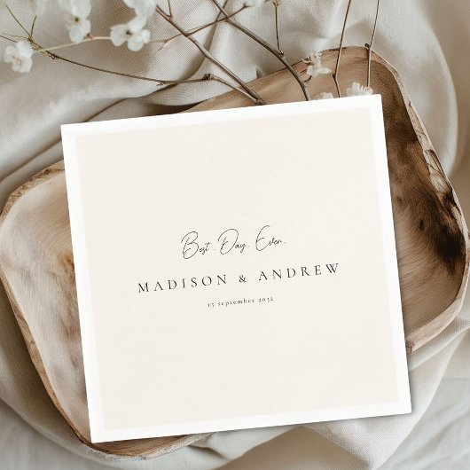 Serviette En Papier BEST DAY EVER! Modern, Minimal, Beige, Wedding