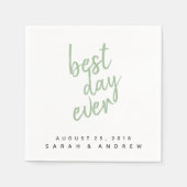 Serviette En Papier Best Day Ever Sage Green Mariage Cocktail Napkin C (Devant)