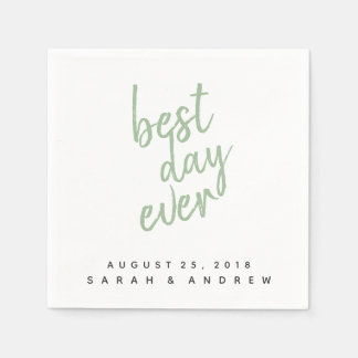 Serviette En Papier Best Day Ever Sage Green Mariage Cocktail Napkin C