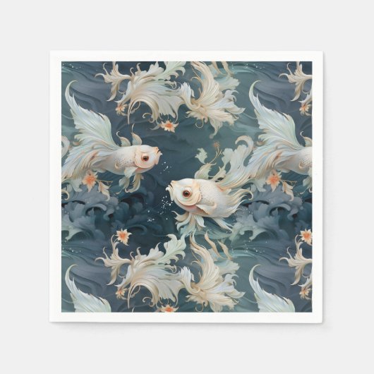 Serviette En Papier Bêta poisson bleu blanc (Devant)