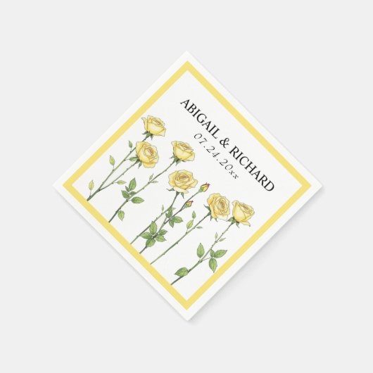 Serviette En Papier Beurre fleurs rose jaune mariage romantique floral (Coin)