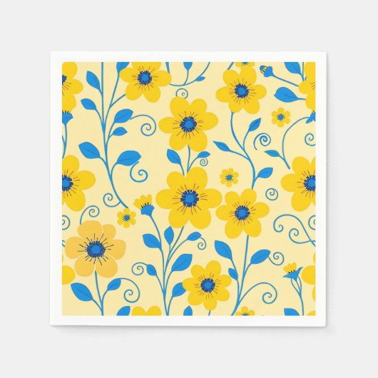 Serviette En Papier Beurre jaune et bleu floral (Devant)
