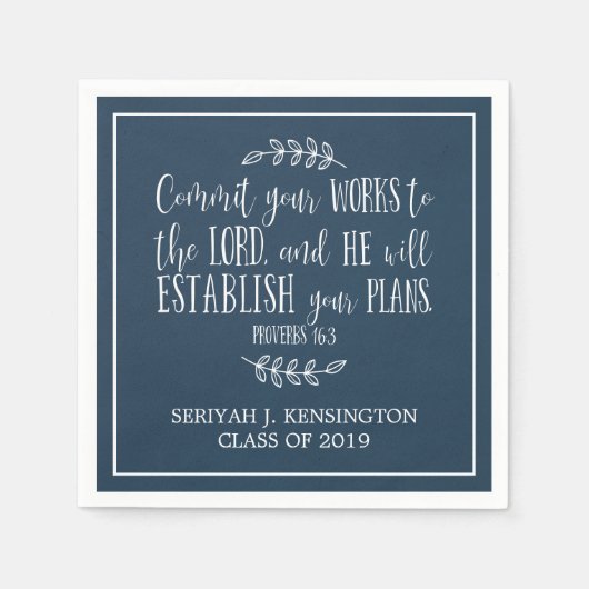 Serviette En Papier Bible chrétienne Verse Typographie Bleu Graduation (Devant)