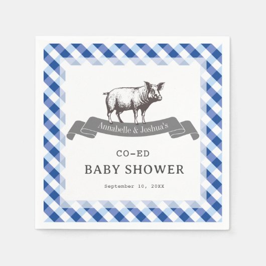 Serviette En Papier Bibs & Ribs BBQ Gingham Marin Bébé Rustique (Devant)