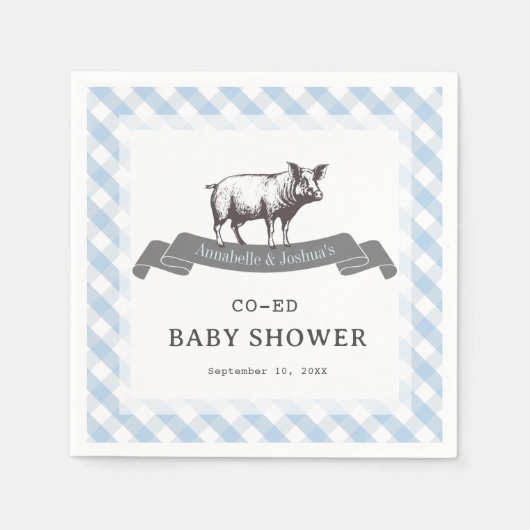 Serviette En Papier Bibs & Ribs BBQ Rustique Bleu En vichy Baby shower (Devant)