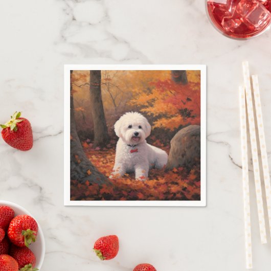 Serviette En Papier Bichon Frise à l'automne Feuilles automne Inspire (En situation)