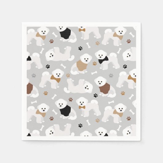 Serviette En Papier Bichon Frise Bones and Paws Grey (Devant)