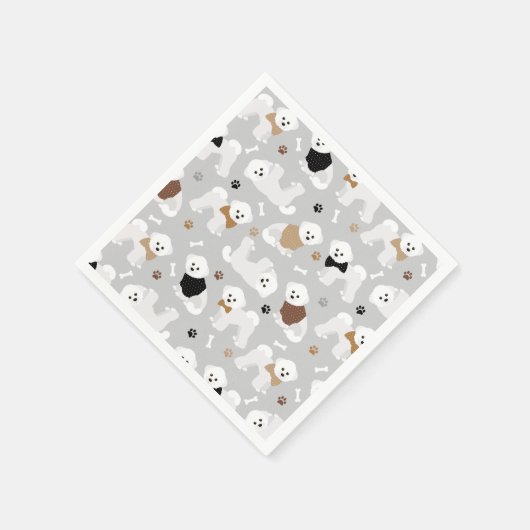Serviette En Papier Bichon Frise Bones and Paws Grey (Coin)
