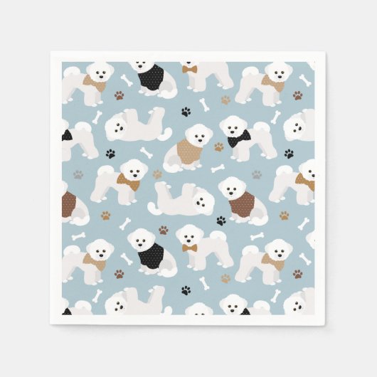 Serviette En Papier Bichon Frise Bones et Paws Blue Napkins (Devant)