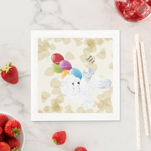 Serviette En Papier Bichon Frise Tan Feuilles et ballons (En situation)