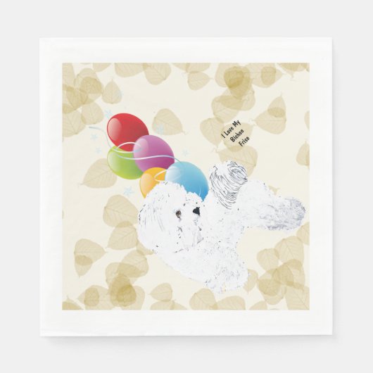 Serviette En Papier Bichon Frise Tan Feuilles et ballons (Devant)