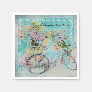 Serviette En Papier Bicyclette avec des paniers de fleur sur la toile