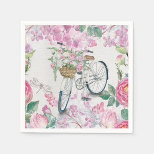 Serviette En Papier Bicyclette et fleurs élégantes