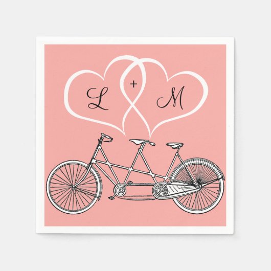 Serviette En Papier Bicyclette pour deux coeurs Mariage personnalisé N (Devant)