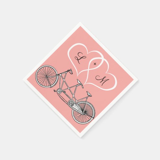 Serviette En Papier Bicyclette pour deux coeurs Mariage personnalisé N (Coin)