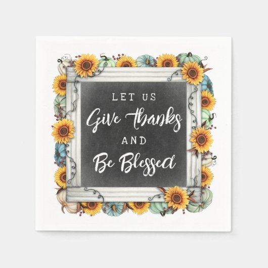 Serviette En Papier Bienheureux Thanksgiving Automne Tournesols Dîner (Devant)