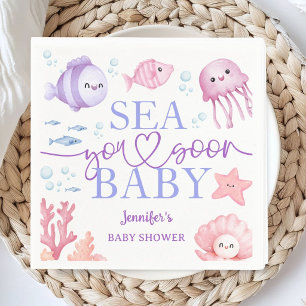 Serviette En Papier Bientôt sous les mers Baby Shower Fille Rose Océan