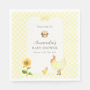 Serviette En Papier Bienvenue à la Baby Shower Gingham Tournesol Poule