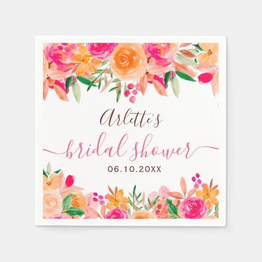 Serviette En Papier Bienvenue à la réception de mariage aquarelle flor (Devant)